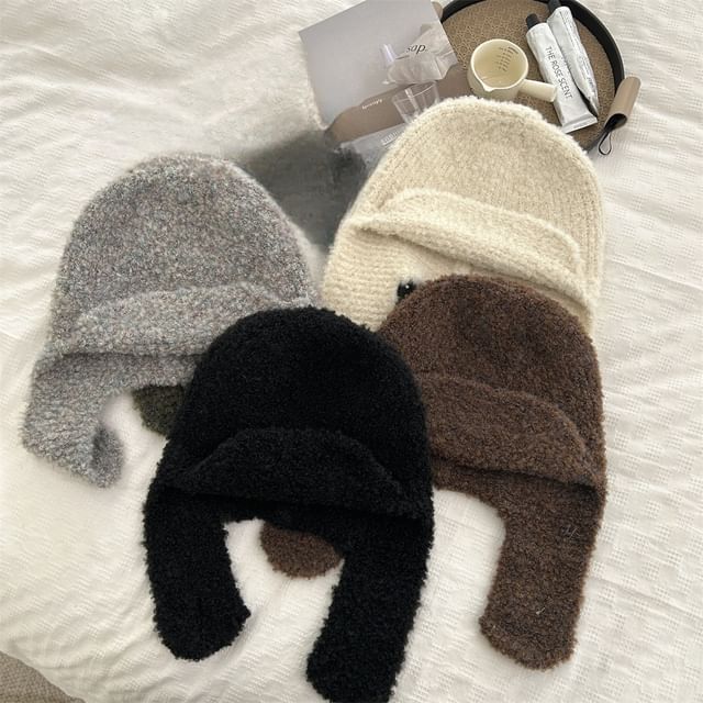 Sharkkira-Plain Knit Earflap Hat