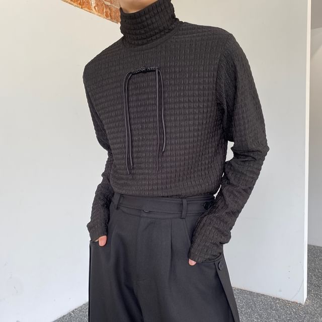 Patow-Long-Sleeve Turtleneck Plain Frog Button T-Shirt
