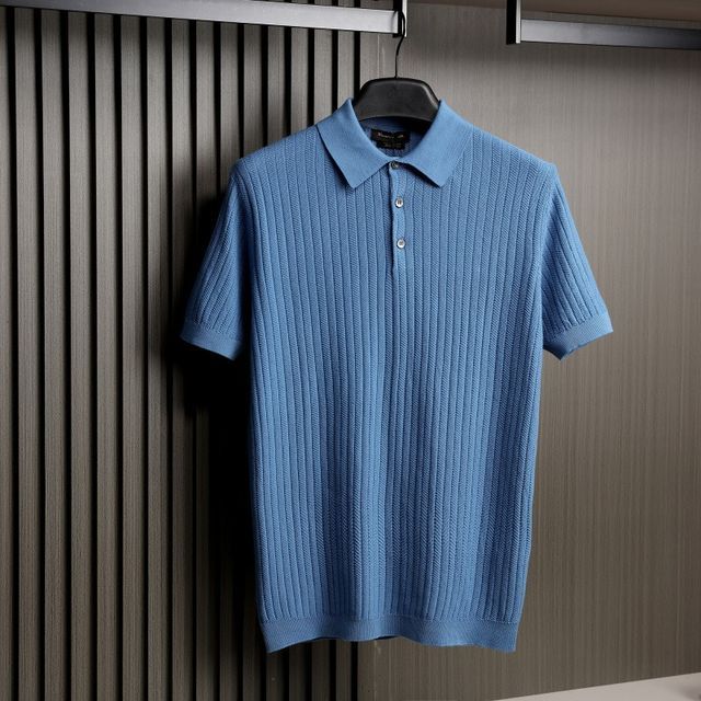 Texture Polo Shirt for Men Casual Short Sleeve Knit Shirt