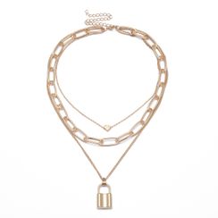 BAST - Alloy Padlock Pendant Layered Necklace BAST - Alloy Padlock Pendant Layered Necklace
