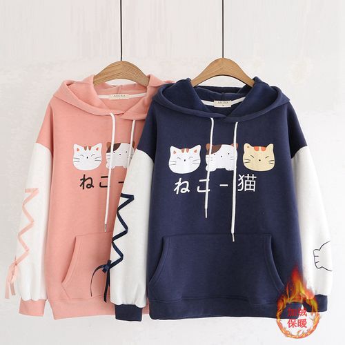 2-Piece Little Girls Cute Cartoon Cat Print Hoodie Set Spring