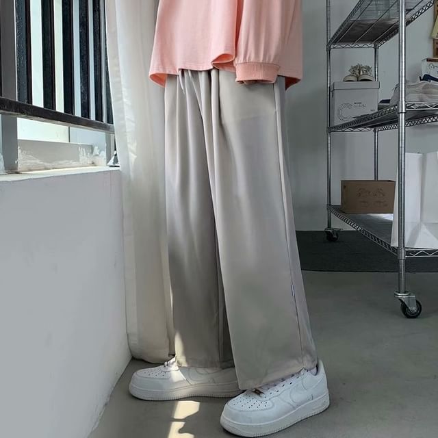 Macho-Drawstring Waist Plain Cropped Straight Leg Pants