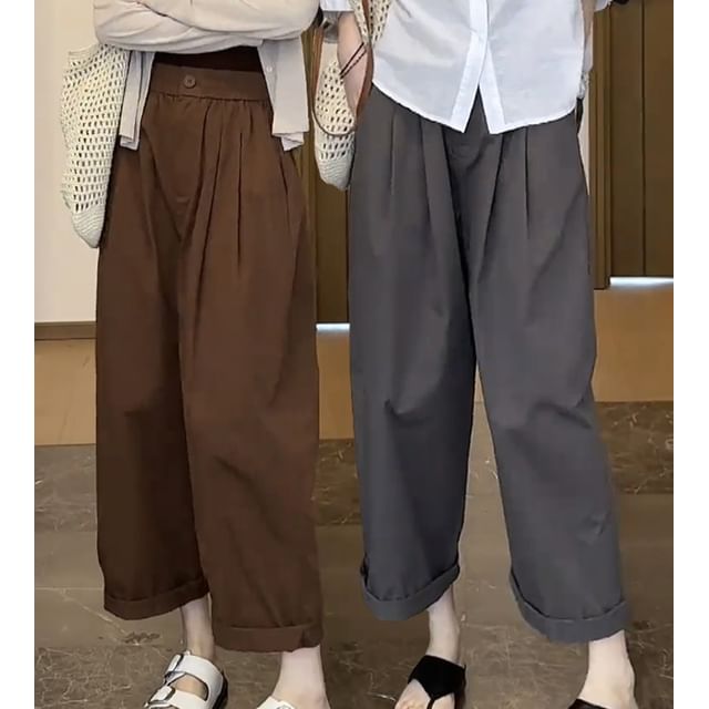 Mikiko-Plus Size High Rise Plain Wide Leg Cropped Pants