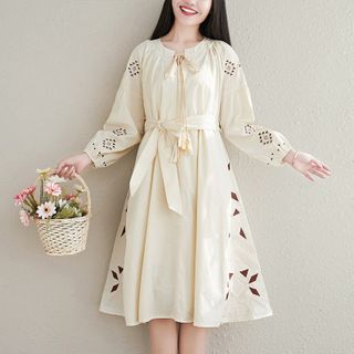 Bohomina - Balloon-Sleeve Pattern Embroidered A-Line Dress | YesStyle