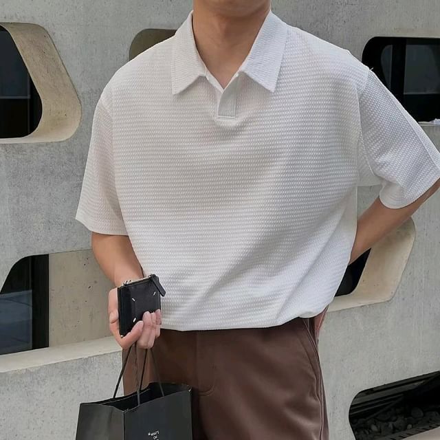 GRAYCIOUS-Short Sleeve Open Placket Plain Polo Shirt