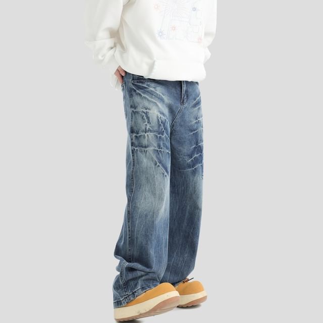 Banash-Mid Rise Washed Wide Leg Jeans