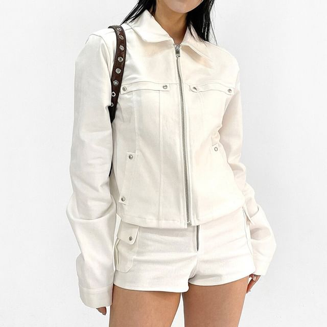 Bolgivy-Long Sleeve Zip-Up Cropped Jacket