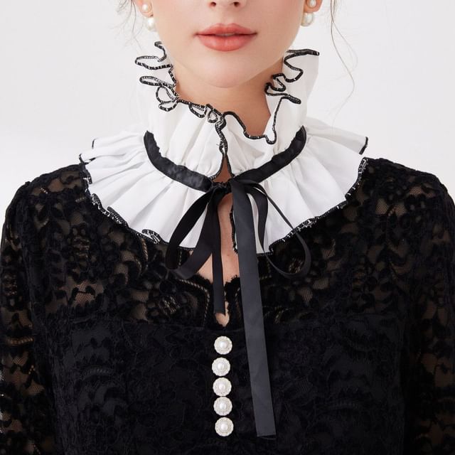 MIOW-Contrast Trim Ruffle Decorative Collar