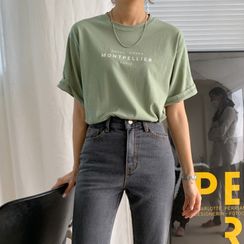 MERONGSHOP(メロンショップ) - レタープリントコットンTシャツ MERONGSHOP(メロンショップ) - レタープリントコットンTシャツ