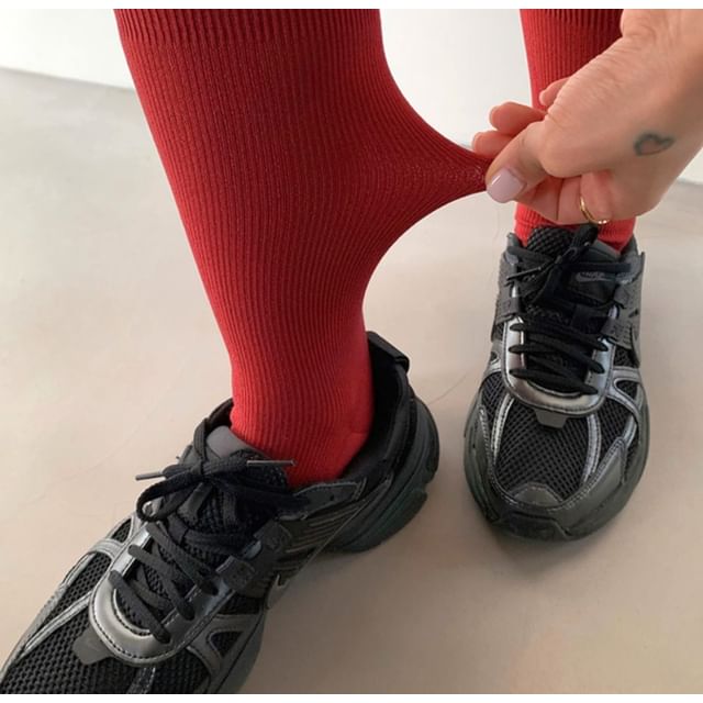 SeoulMall-Plain Ribbed Socks