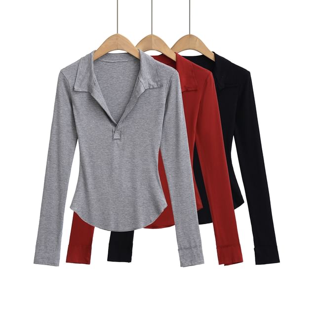 Asiris-Long Sleeve V-Neck Slim Tee