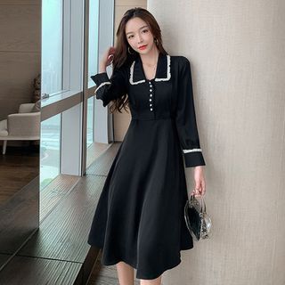 navy blue dress for baby girl Winter Long Sleeve Dress, Wool Dresses for Women, Causal Long Button Up Dress L / Dark Grey