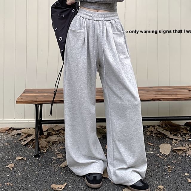 Metonymph-Drawstring Waist Plain Baggy Pants
