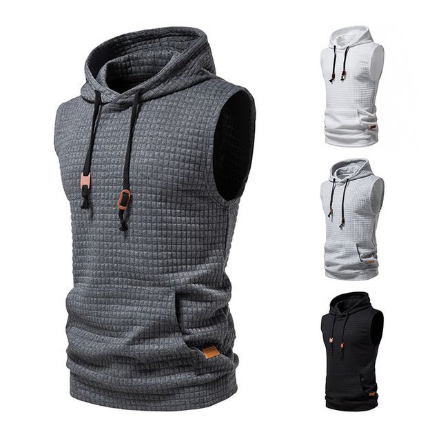 Sheck-Sleeveless Waffle Knit Hoodie