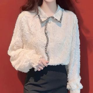 Dragan Pulse-Long-Sleeve Frill Trim Lace Blouse