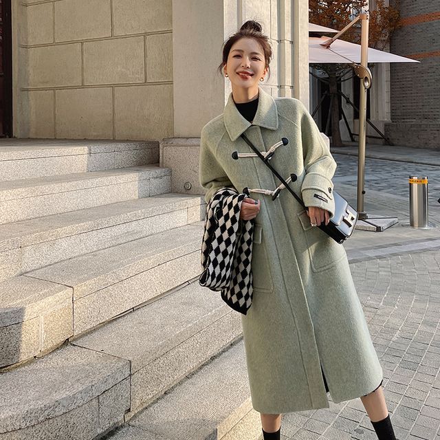 Tzarkozy Collared Plain Long Toggle Coat YesStyle