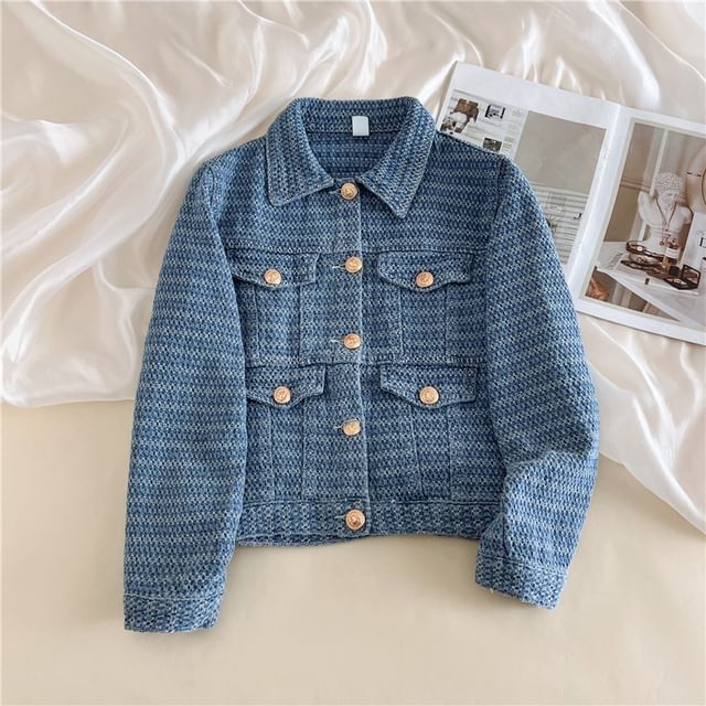 HYAKU-Collar Denim Button Jacket