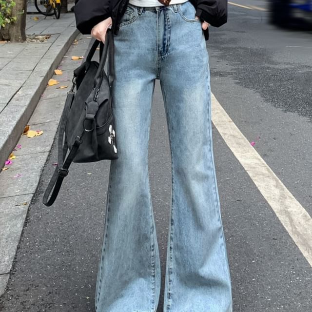 Beem-High Rise Washed Flared Jeans