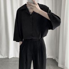Mudian - Elbow-Sleeve Plain Shirt Mudian - Elbow-Sleeve Plain Shirt