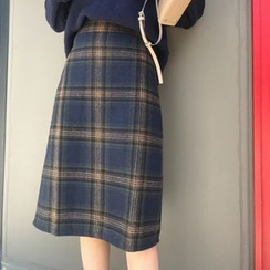 Gray House - Plaid Midi A-Line Skirt Gray House - Plaid Midi A-Line Skirt
