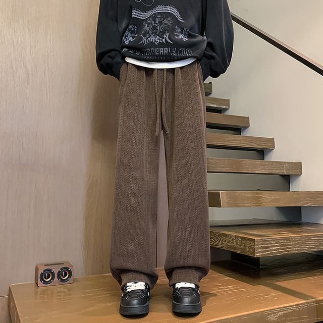 Derbundy-Drawstring Waist Plain Loose Fit Sweatpants