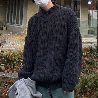 Okwano-Plain Zip-Up Cardigan