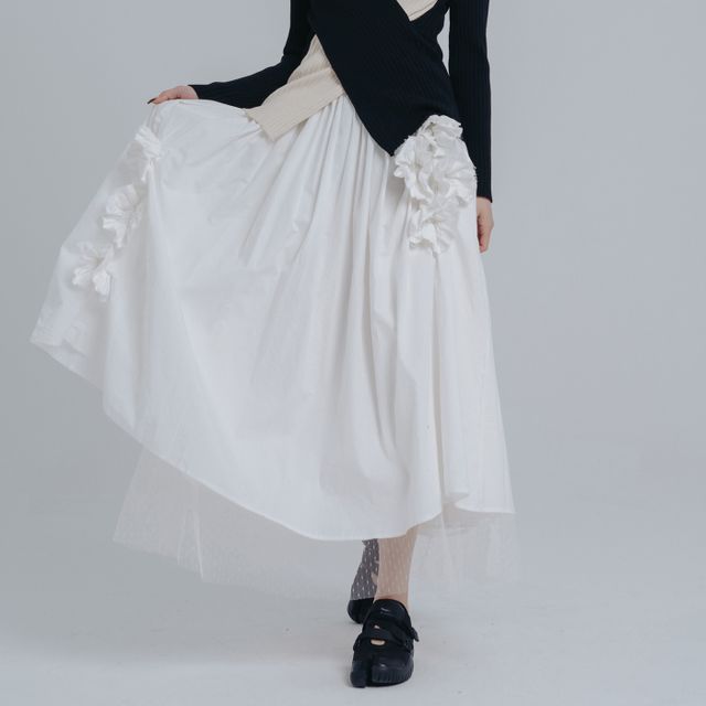 SIMPLE BLACK-Ruffled Midi Skirt