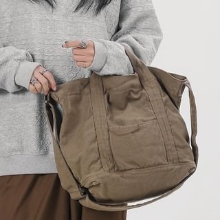 Milha-Canvas Plain Pocketed Tote Bag
