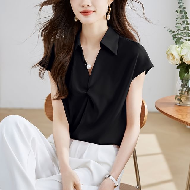 Coline-Short-Sleeve Plain Knotted Shirt