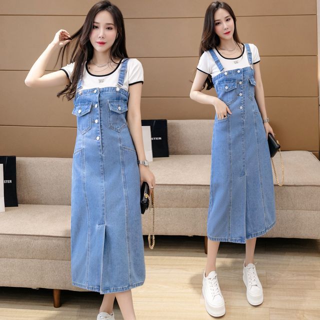 Frigga - Washed Midi Denim Jumper Dress | YesStyle
