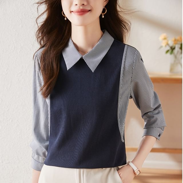 Dragan Pulse-Collared Pinstriped Mock Two Piece Shirt