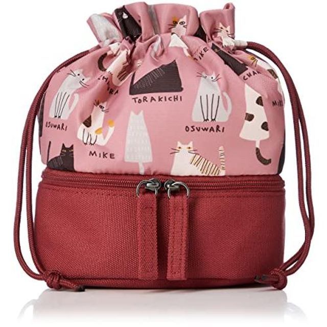 noafamily-Cat Drawstring Double Pouch Pink