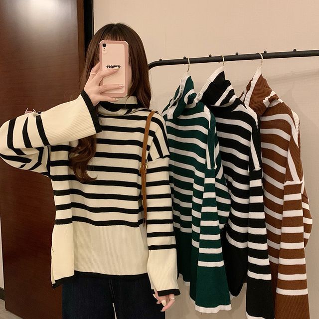 Lexama-Turtleneck Striped Sweater