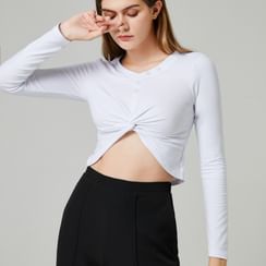 YS by YesStyle - Eco-Friendly Long-Sleeve Twist Front Crop Top