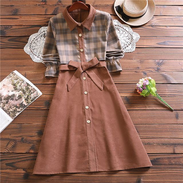 Kawaii Fairyland - Long Sleeve Gingham Panel Dress | YesStyle