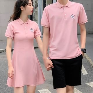 couple dress and polo shirt