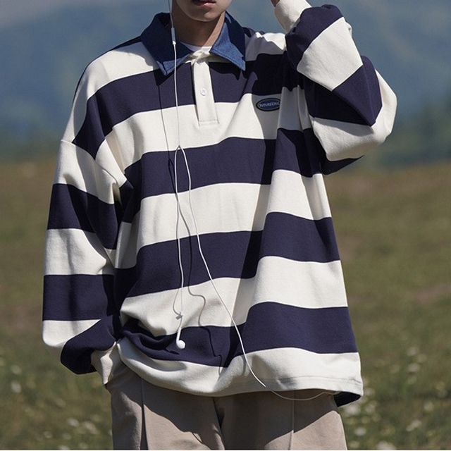 Striped cheap collared sweatshirt