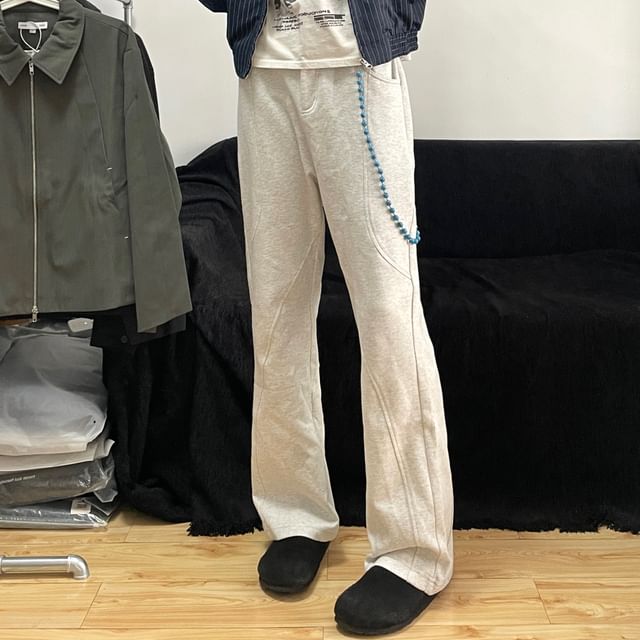 DragonRoad-Mid Rise Plain Flared Sweatpants