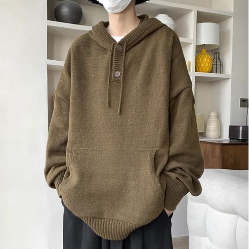 Henley hooded clearance sweater