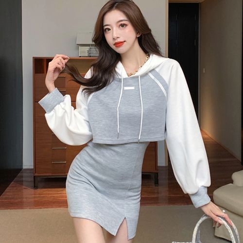 Cropped hoodie skirt set hot sale