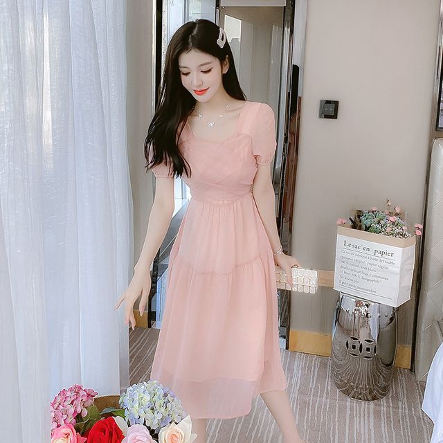 Fangosaraus - Puff-Sleeve A-Line Mesh Dress | YesStyle