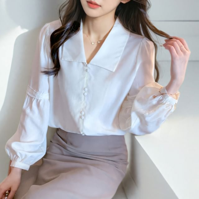 Dragan Pulse-Long-Sleeve Plain Blouse