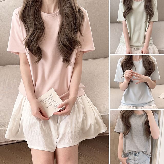 Glotto-Short Sleeve Round Neck Plain T-Shirt