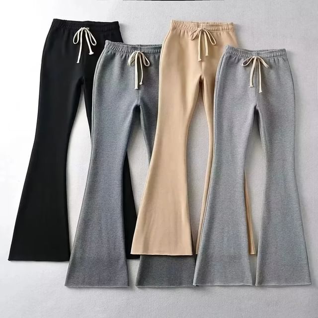 Drawstring Waist Plain Flared Sweatpants