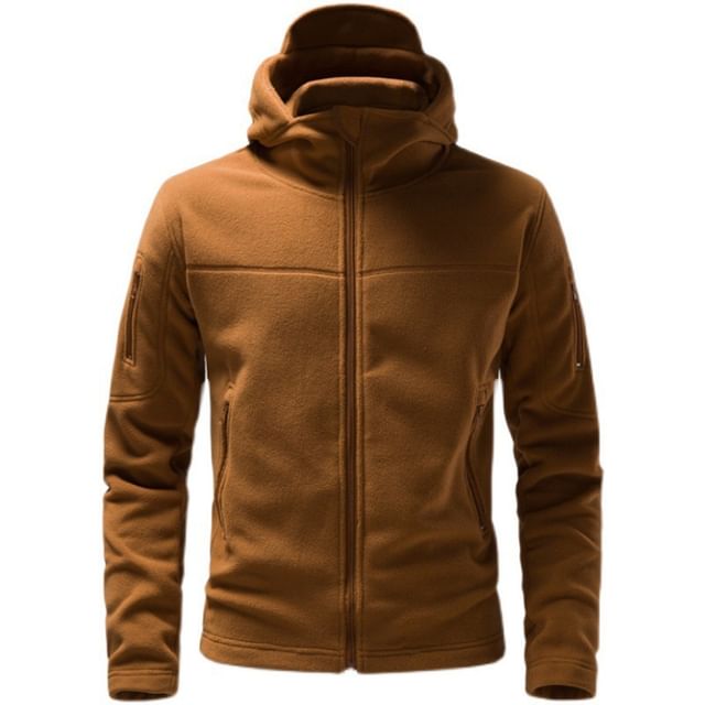 YIKES-Stand Collar Hooded Zip-Up Fleece Jacket