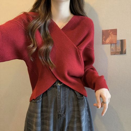 V neck clearance criss cross sweater