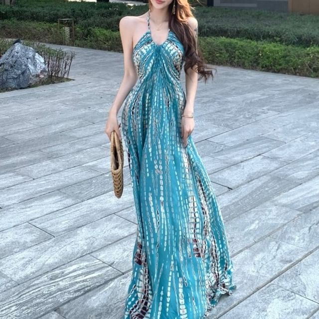 WOW!NITE - Halter Neck Patterned Print Maxi A-Line Dress | YesStyle WOW!NITE - Halter Neck Patterned Print Maxi A-Line Dress | YesStyle