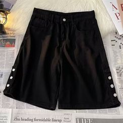 Leyangidy - High-Waist Drawstring Denim Shorts
