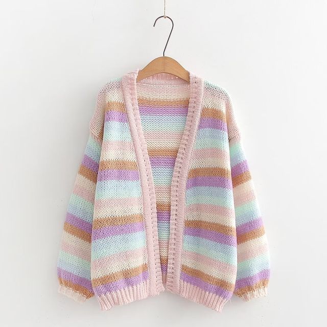 PANDAGO-Color Block Striped Cardigan