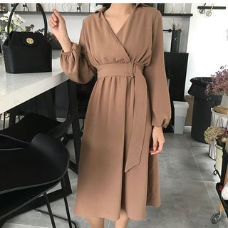 tie waist long sleeve dress